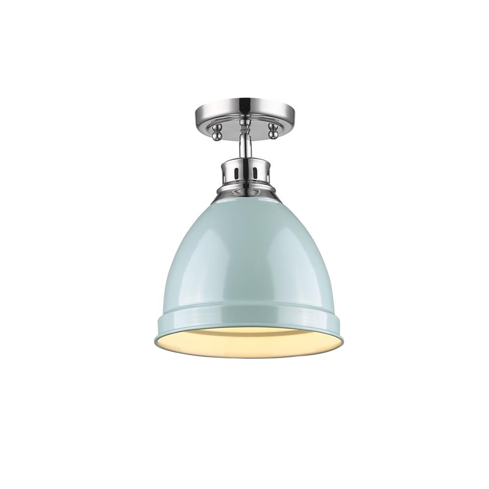 Golden Lighting 3602-FM CH-SF Duncan CH Flush Mount in the Chrome finish with Seafoam